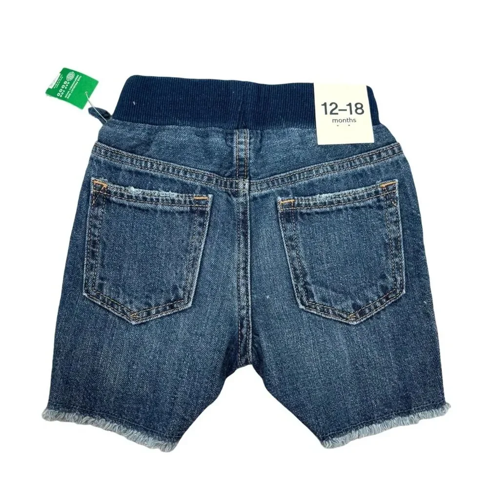NWT Gap baby Jean Denim Jean Shorts Raw Hem Distressed Boy 12-18 Months Elastic